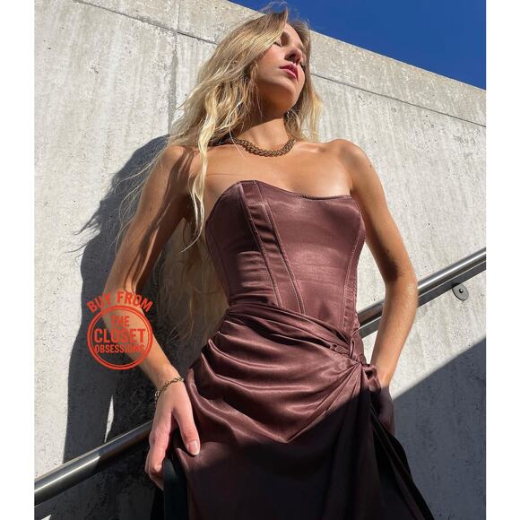 ZARA Strapless Satin Short Dress NWT Brown Size L - Picture 8 of 16